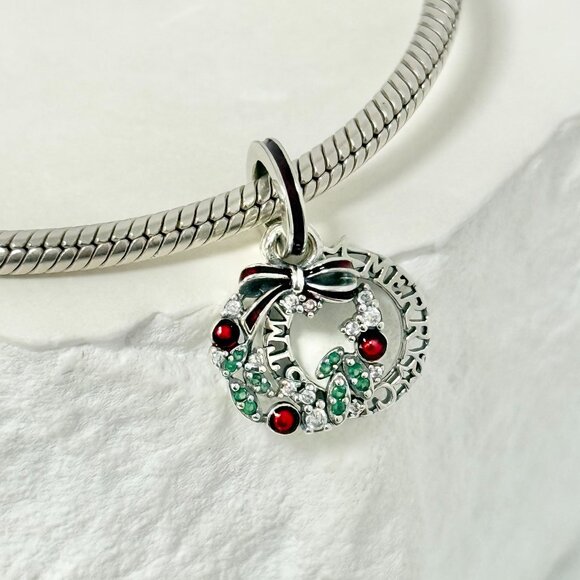 Pandora Holiday Wreath Double Dangle Charm Sterling silver - Picture 2 of 5